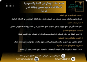 فسخ عقد الإيجار قبل المدة بالسعودية 5 حالات قانونية تسمح بإنهائه دون غرامة - افضل محامي بالرياض