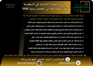 9 أنواع القضايا الجنائية في السعودية وفق النظام الجزائي المعتمد رسميًا 2026