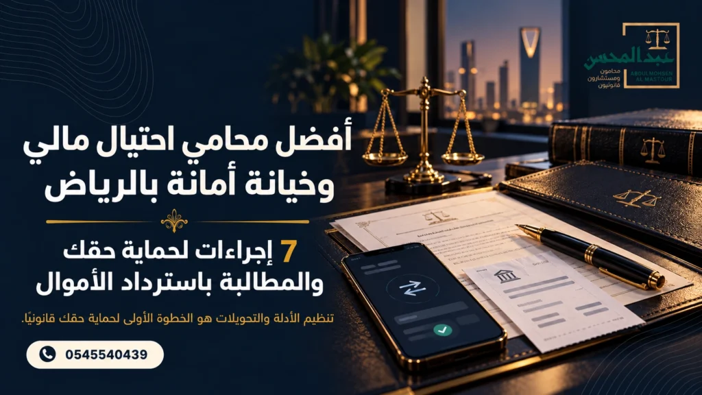 أفضل محامي احتيال مالي وخيانة أمانة بالرياض 7 إجراءات لحماية حقك والمطالبة باسترداد الأموال